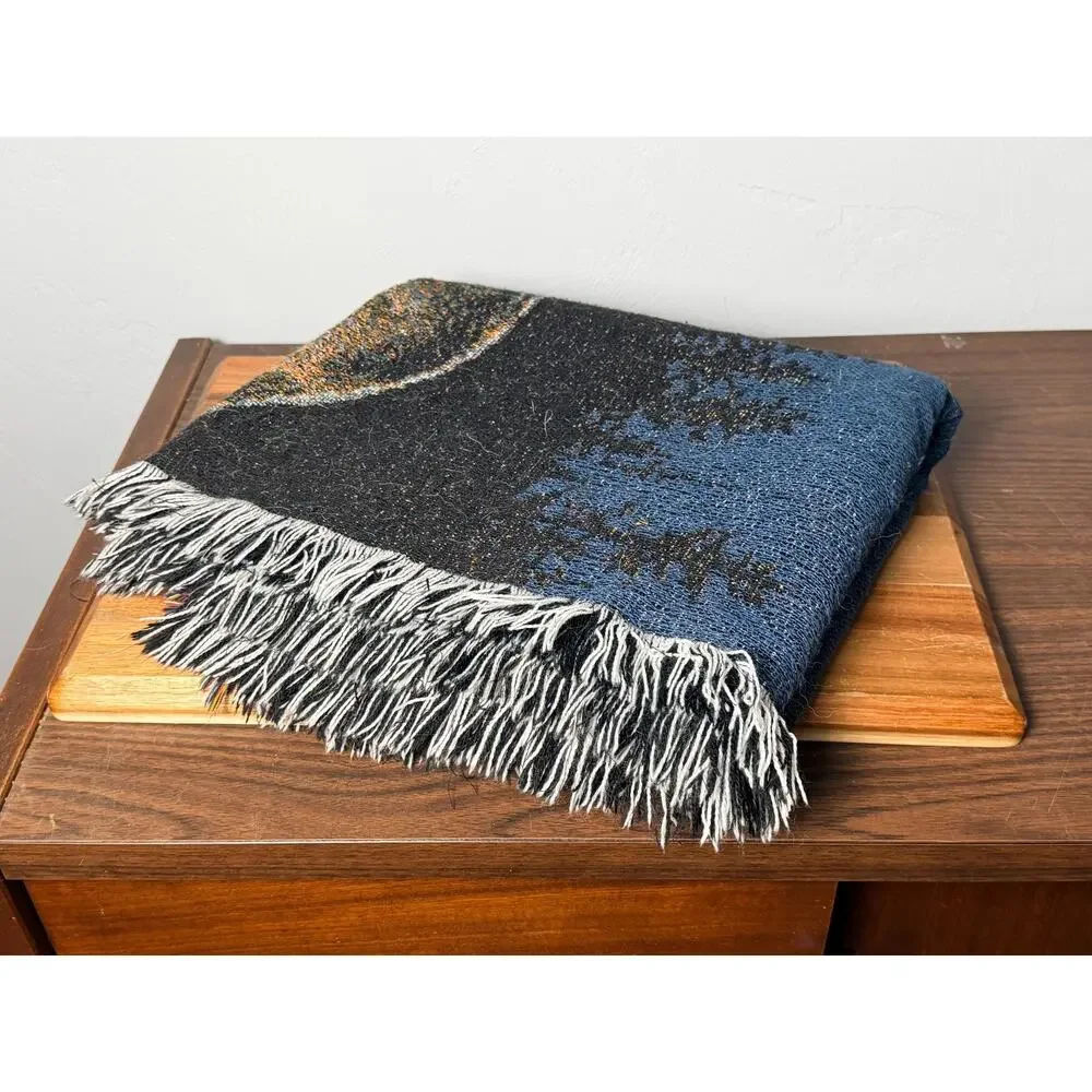 Persis Clayton Weirs Wolf Tapestry Throw Blanket | Moonlit Wolves Woven Afghan